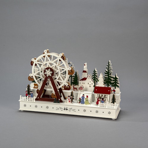 Konstsmide Weihnachtsbeleuchtung LED Holzsilhouette Weihnachtsmarkt mit Riesenrad, batteriebetrieben