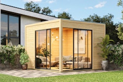 Karibu Design Gartenhaus Dice 3 mit 2 Aluminium Schiebetüren - 38 mm (Homeoffice-Gartenhaus)