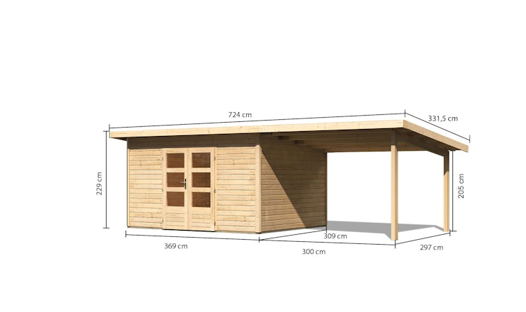 Karibu Woodfeeling Gartenhaus Northeim 4 inkl. 300 cm Schleppdach und Rückwand