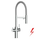 Vorschaubild NIEDERDRUCK 3 Wege Wasserhahn Küchenarmatur, FC, mit 360° schwenkbarem Auslauf, abnehmbare 2 strahl Handbrause, Verchromt / Grau