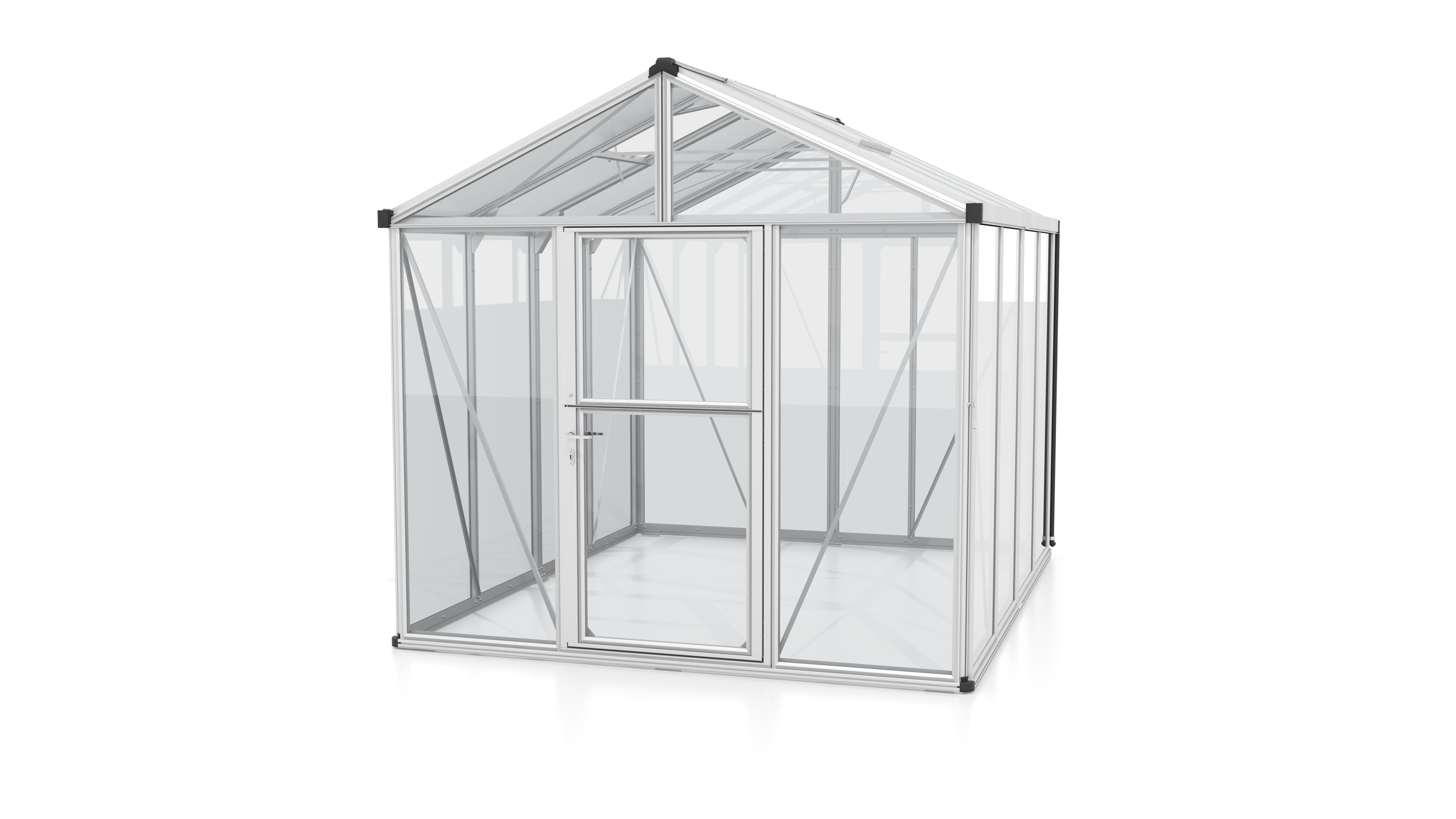 Vitavia Gewächshaus Zeus 8100 inkl. 2 Dachfenstern - 8,1 m² -ESG 3 mm mit HKP-Dach 10 mm-Alu-blank eloxiert