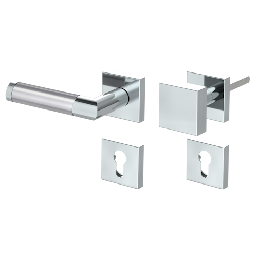 Griffwerk CHRISTINA QUATTRO Klipptechnik -Edelstahl poliert/matt  Rosettengarnitur eckig -Klippt. -Knopf Square -WL -TS 40-45mm