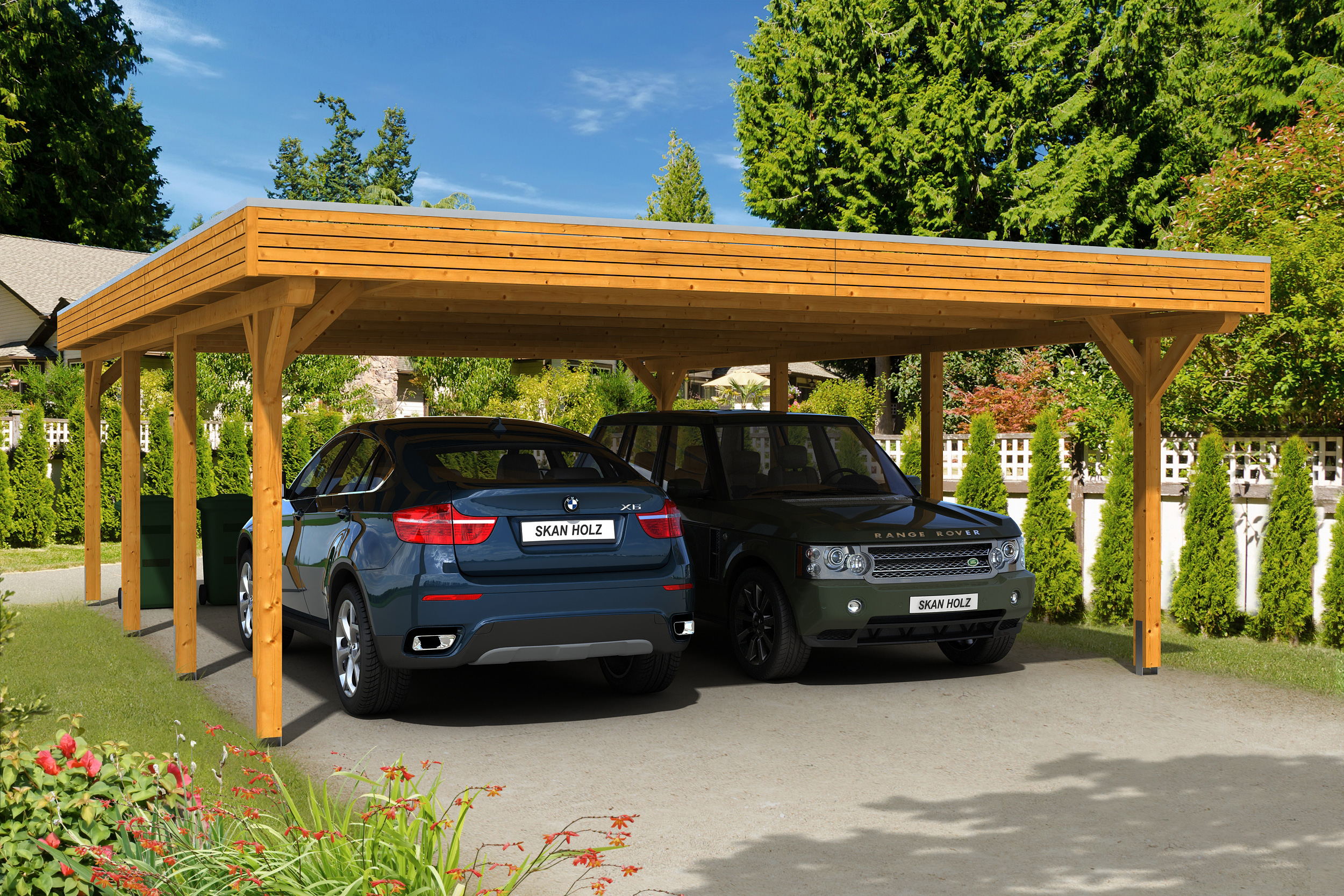 Skan Holz Spessart Doppelcarport ohne Abstellraum Gr.2 611x846cm eiche hell Holzcarport
