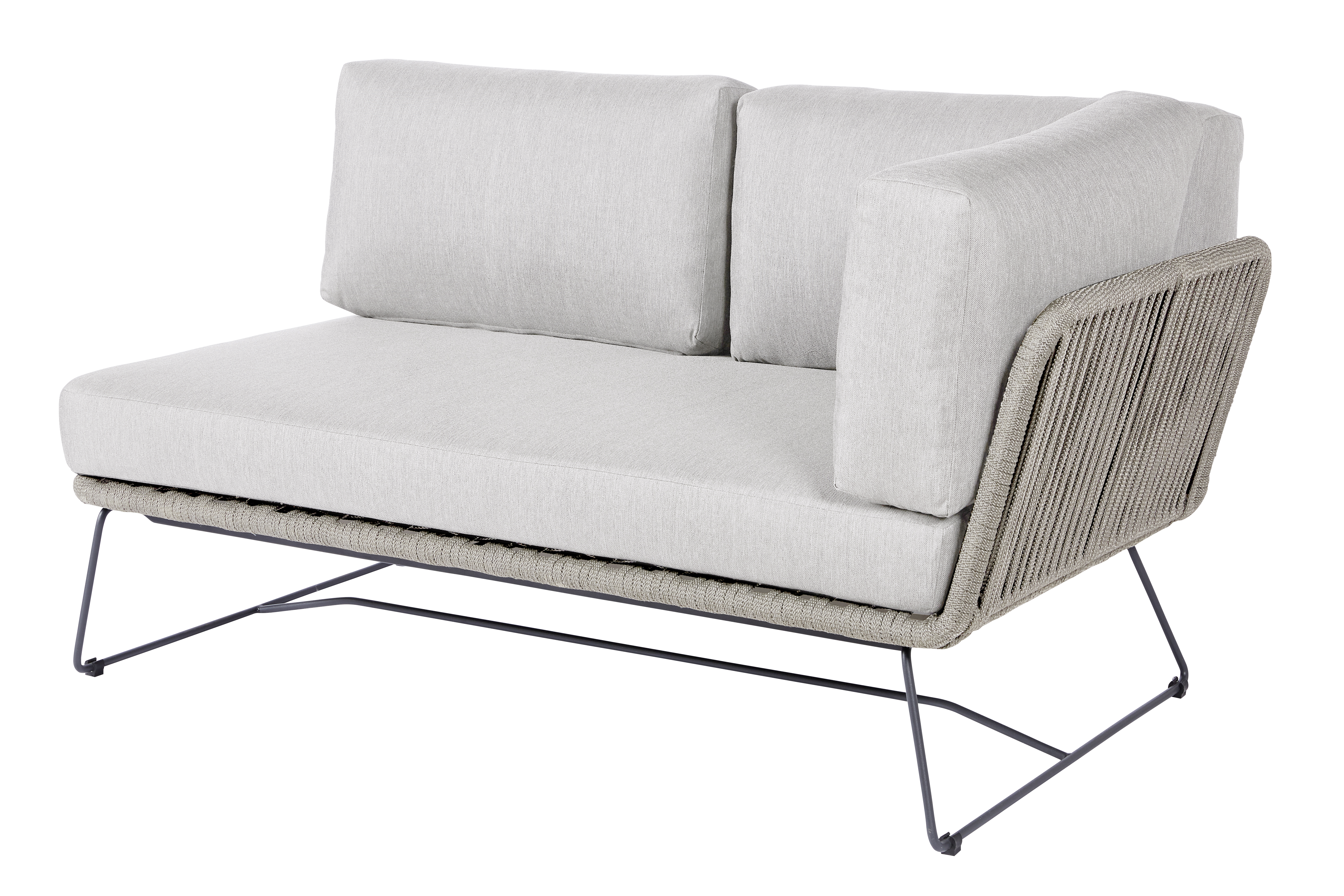 Diamond Garden Ecke links MILOS Edelstahl dunkelgrau / Rope Light Grey / Sunproof (100 % Polypropylen)