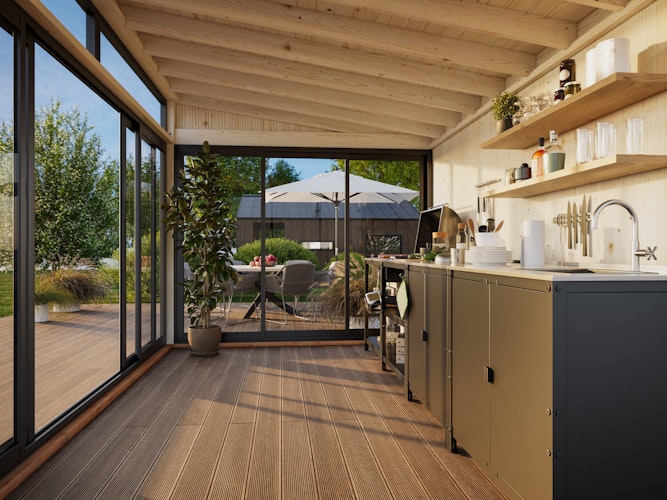 Palmako Glashaus Saga 11,6 m² Slide (Wintergartenanbau inkl. Rückwand)