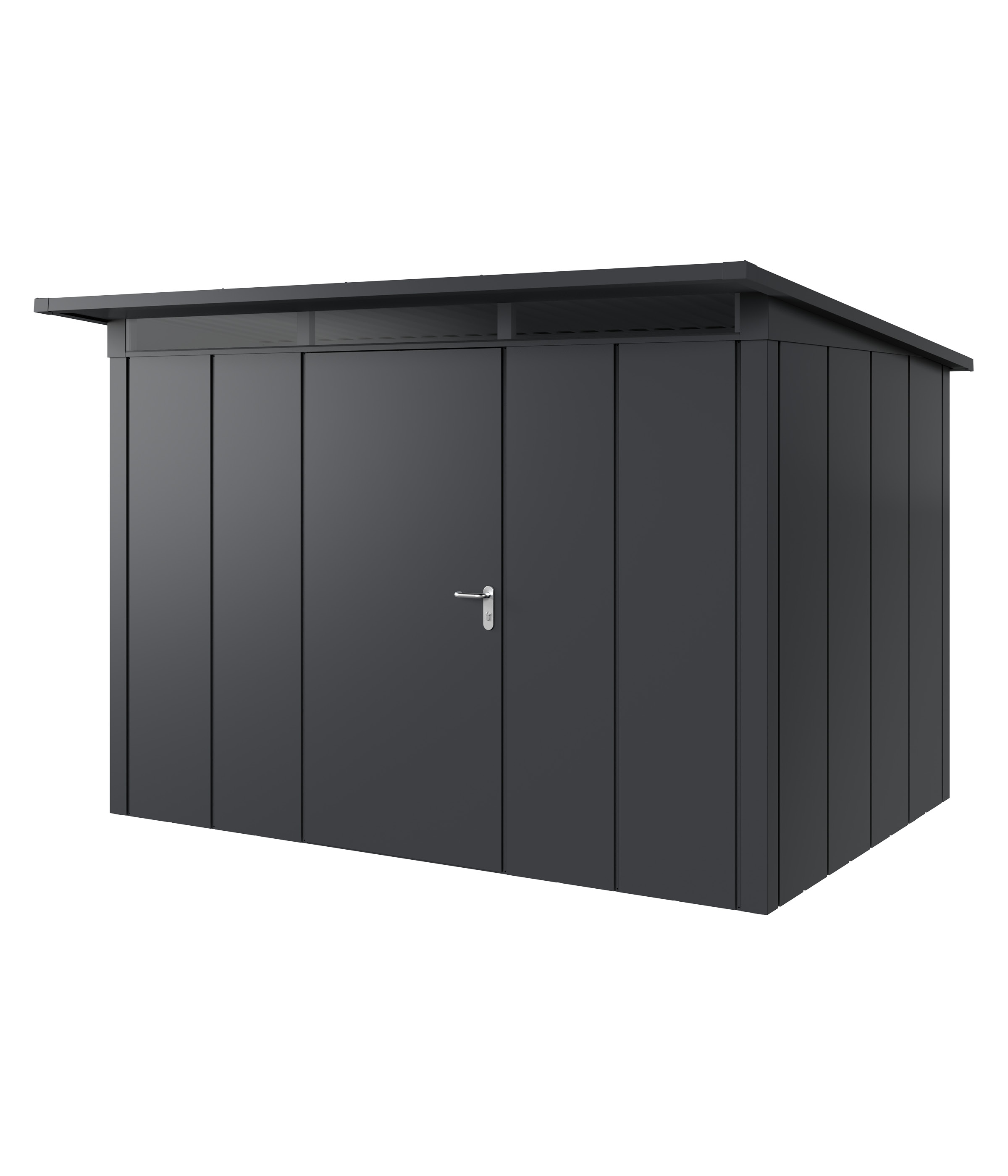 Hörmann Metall-Gerätehaus Juno JPD mit Pultdach B 310 x T 214 cm (JPD 12) Motiv Design (mit breiten Lamellen) Einzeltür ...