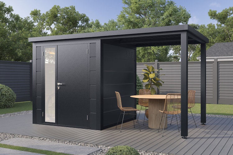Wolff Finnhaus Metall Gartenhaus Linnea inkl. Anbaudach