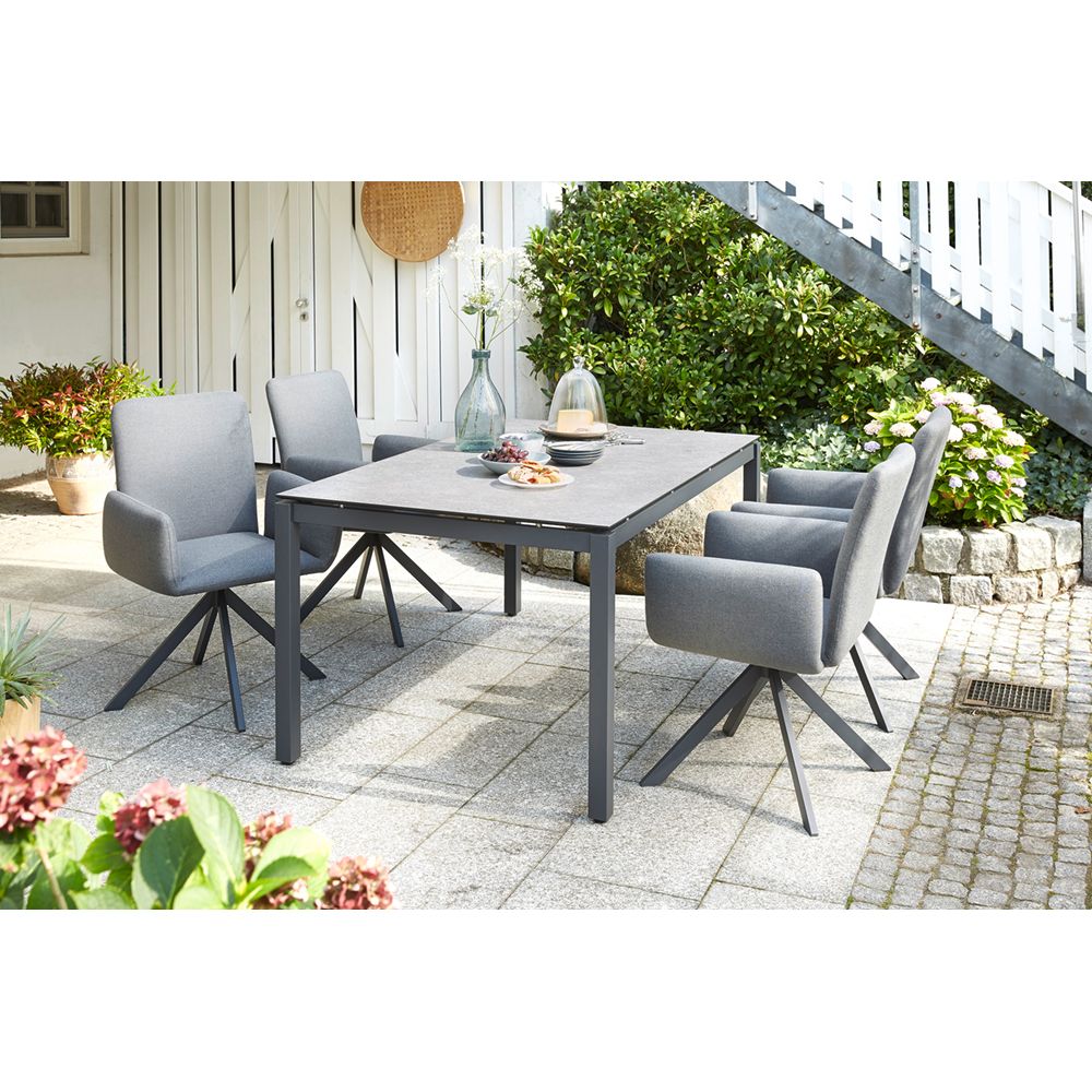 Diamond Garden Dining-Set ARONA, Edelstahl Dunkelgrau / Tuvatextil® (100 % Polyacryl) Grau / HPL