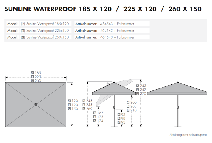 doppler Mittelmastschirm SUNLINE 225 x 120 Waterproof, Stahl Anthrazit / 100 % Polyester 180 g/m²