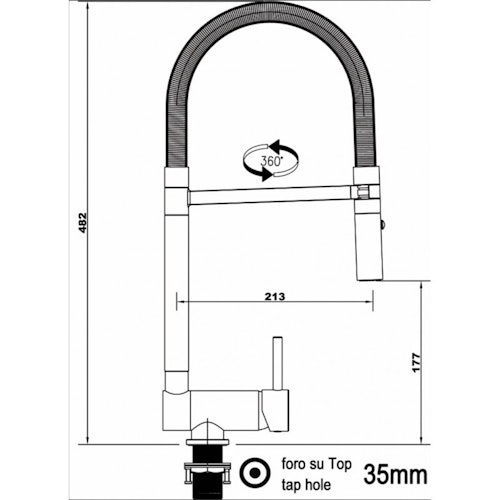 NIEDERDRUCK Wasserhahn Vorfenster Küchenarmatur, Umklappbar 6 CM, mit 360° schwenkbarem Auslauf, abnehmbare 2 strahl Handbrause, Verchromt und Schwarz Matt