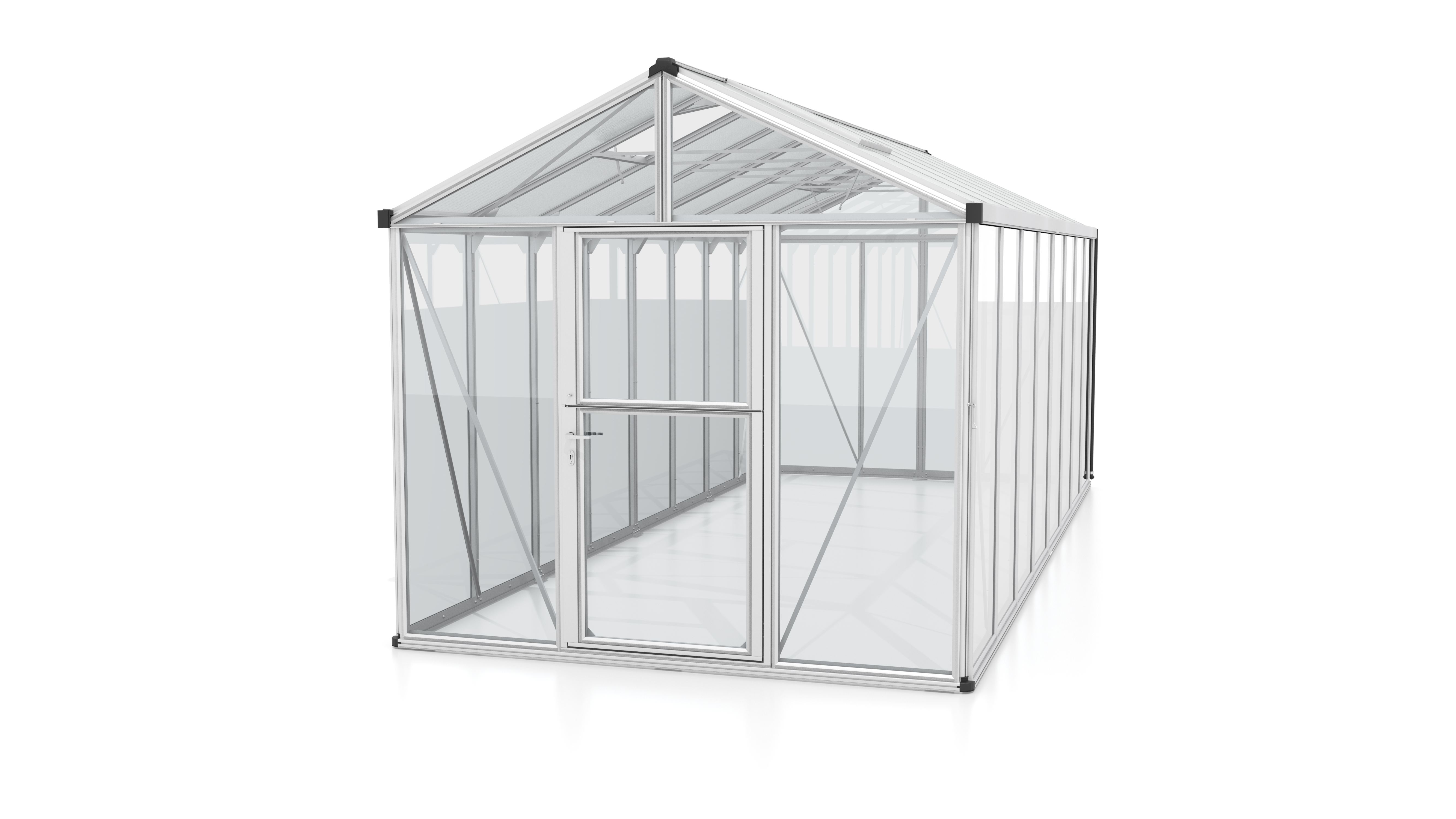 Vitavia Gewächshaus Zeus 15700 inkl. 3 Dachfenstern - 15,7 m² -Alu-blank eloxiert-ESG 3 mm mit HKP-Dach 10 mm