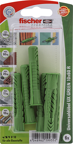 FISCHER Universaldübel UX 10x60 R GREEN K (6 Stück)