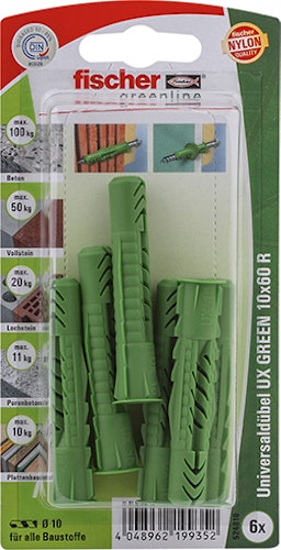 FISCHER Universaldübel UX 10x60 R GREEN K (6 Stück)
