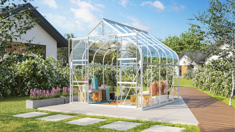 Vitavia Gewächshaus Dione/Diana 8300 inkl. 2 Dachfenster und Stahlfundamentrahmen - 8,3 m²