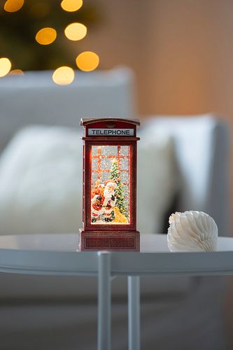 Konstsmide Weihnachtsbeleuchtung Wasserlaterne Weihnachtsmann in Telefonzelle mit Hund, rot