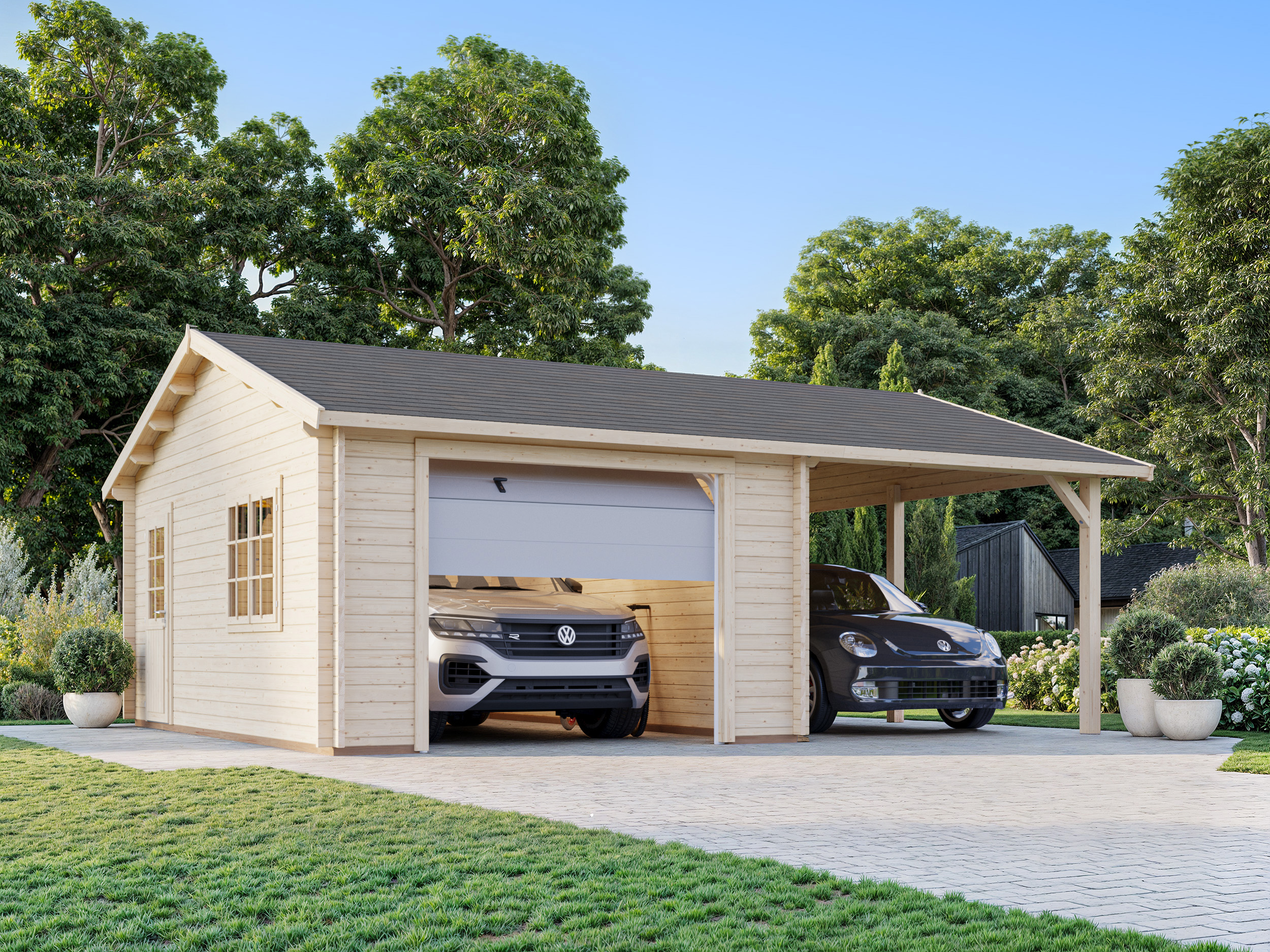 Palmako Garage Roger 19,0 + 16,2 m² - 44 mm - mit Sektionaltor