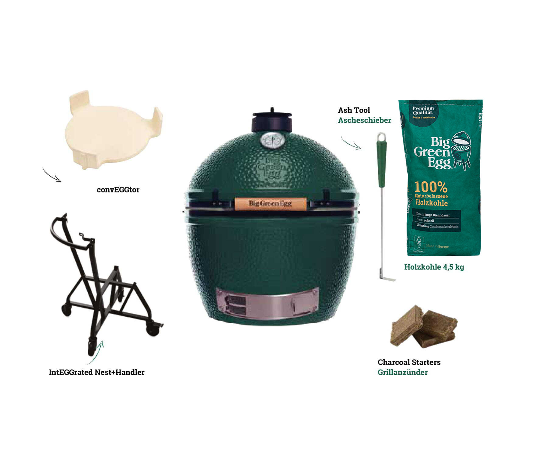 Big Green Egg Kamado Grill XLARGE Starter Set inkl. 2x 4,5 kg naturbelassene Holzkohle