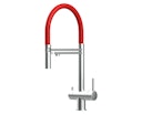 Vorschaubild 3 Wege Wasserhahn Küchenarmatur, Edelstahl Massiv mit 360° schwenkbarem Auslauf, abnehmbare 2 strahl Handbrause, Gebürstet / Rot