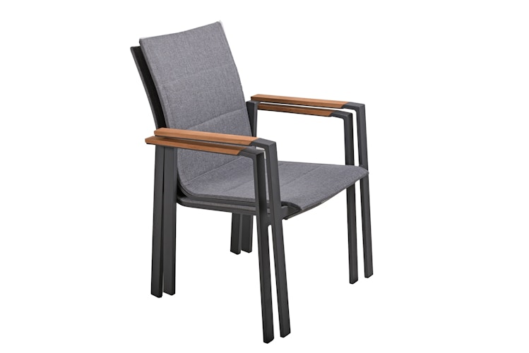 Garden Pleasure Gartenmöbel Set SILEA / DAVINA 03, Tisch 200 x 100 + 4 Stapelsessel, Aluminium / Nonwood / Kunststoffgewebe