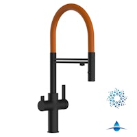 4 Wege Wasserhahn Küchenarmatur, FC, mit 360° schwenkbarem Auslauf, abnehmbare 2 strahl Handbrause, Schwarz Matt / Orange