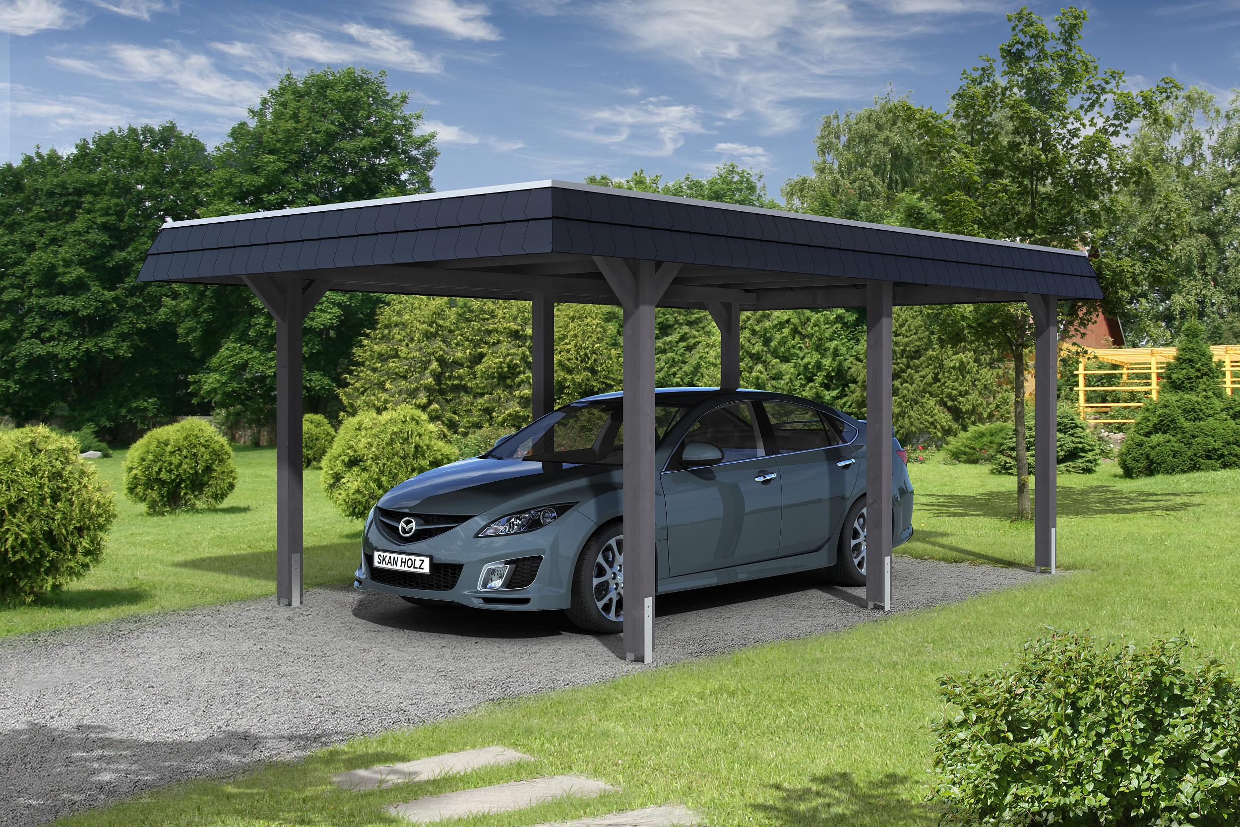 Skan Holz Wendland - Walmdach Carport aus Leimholz Breite 362 cm Holzcarport
