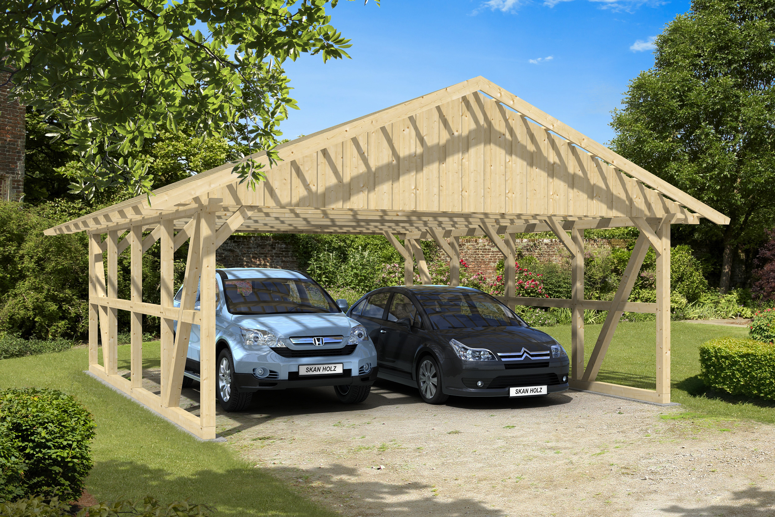 Skan Holz Schwarzwald Doppel 684x772cm Dachlatt.unbehandelt ohne Rückwand Holzcarport