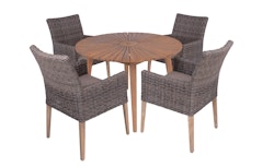Garden Pleasure Gartenmöbel Set FREMONT / NORVELL, Tisch Ø 110 + 4 Sessel, Akazie / Polyrattan Pfefferbraun / Kissen 100 % Polyester Taupe