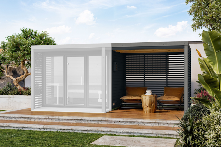 Karibu Anbaudach inkl. Lamellenwänden für Gartensaunen Ares 1/2/3