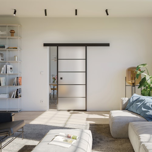 Flexo aufklebbarer Alusteg für Lofttüren schwarz 2400 x 20 x 3 mm paarweise, inkl. Klebeband