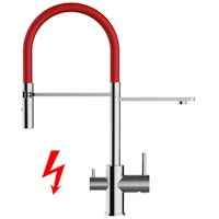 NIEDERDRUCK 3 Wege Wasserhahn Küchenarmatur, FL, mit 360° schwenkbarem Auslauf, abnehmbare 2 strahl Handbrause, Verchromt / Rot