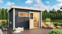 Vorschaubild Karibu Saunahaus Skrollan 3 mit Vorraum terragrau (Rechteckfenster) inkl. gratis Sauna-Zubehörset im Wert von 234,94 €