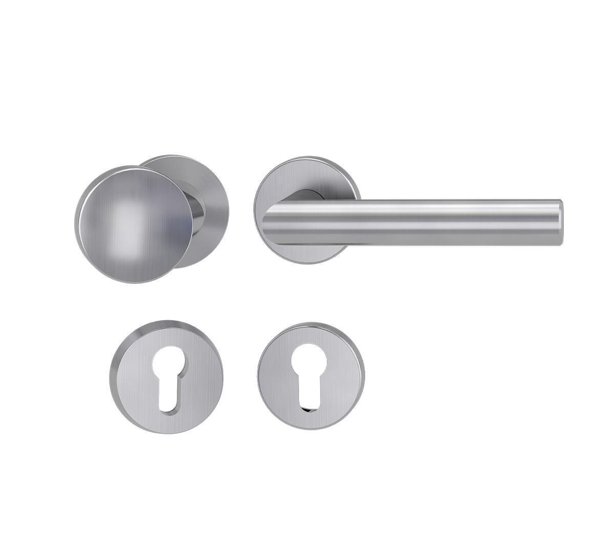 Griffwerk LUCIA PROFESSIONAL Schraubtechnik -Edelstahl matt Schutzrosettengarnitur -Knopf R1 -PZ -Kombi-Innenrosettensatz rund