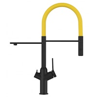 3 Wege Wasserhahn Küchenarmatur, BOD, mit 360° schwenkbarem Auslauf, abnehmbare 2 strahl Handbrause, Schwarz Matt / Gelb