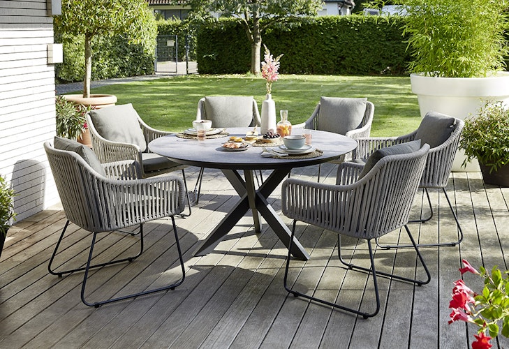 Diamond Garden Dining-Set LYON / KRETA, Tisch + 6 Stühle, Edelstahl / HPL / Rope / Sunproof (100 % Polypropylen)