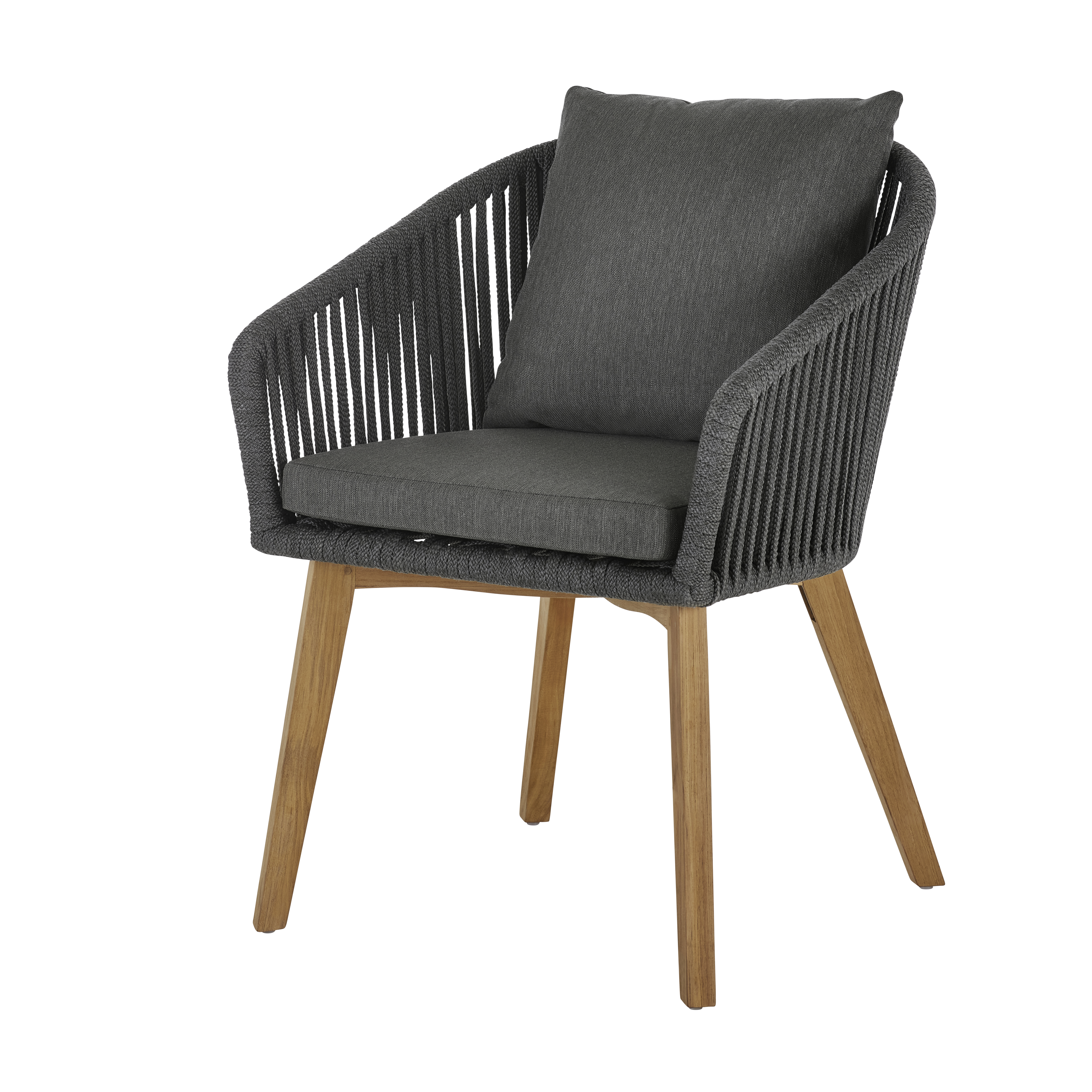 Diamond Garden Stuhl KOS, Teak / Rope Dunkelgrau / Kissen Olefin (100 % Polypropylen) Dunkelgrau
