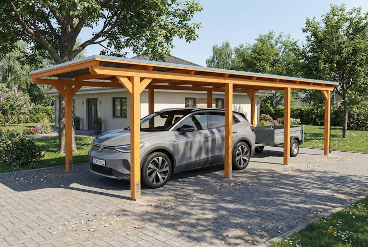 Skan Holz Emsland - Flachdach Carport aus Leimholz Breite 340 cm