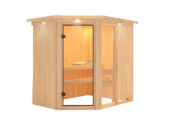 Karibu Sauna Fiona 1 mit Eckeinstieg 68 mm inkl. gratis Sauna-Zubehörset im Wert von 234,94 €