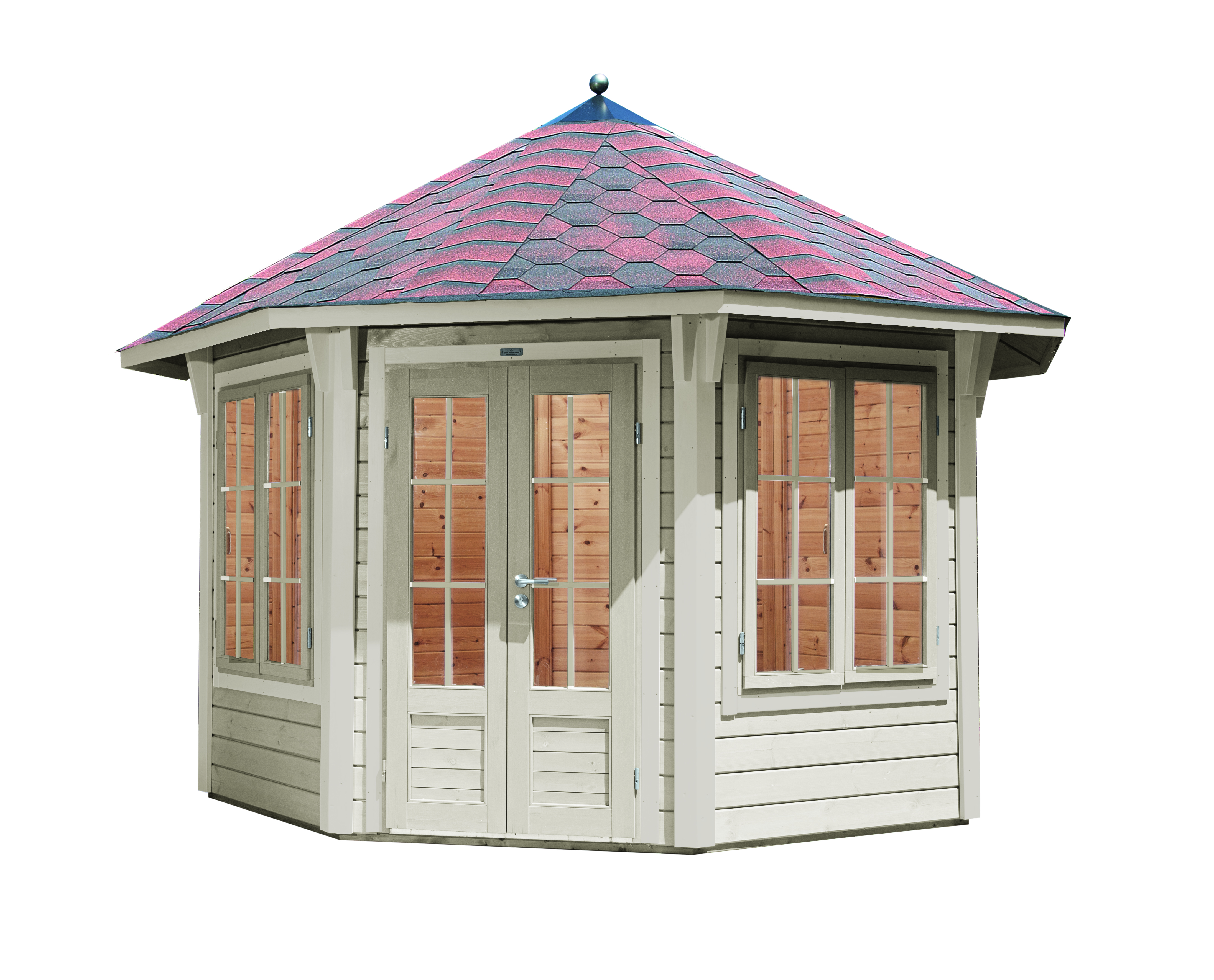 Wolff Finnhaus Pavillon Capri 3.5 rot-schwarze Schindeln