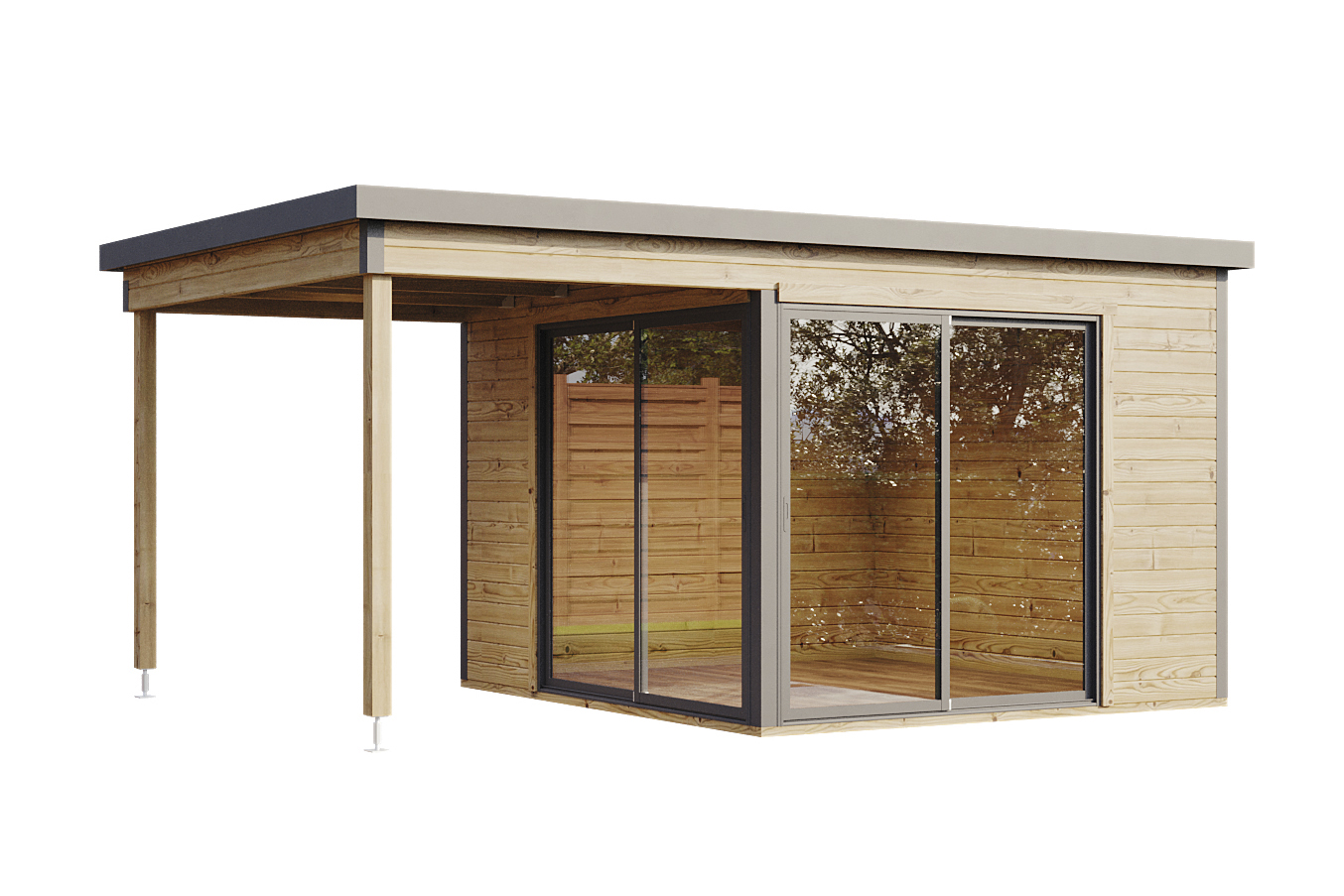 Wolff Finnhaus Gartenhaus Starletta 5232 mit Schiebetüren naturbelassen Inkl. Fußboden