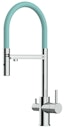 Vorschaubild 3 Wege Wasserhahn Küchenarmatur, FL, mit 360° schwenkbarem Auslauf, abnehmbare 2 strahl Handbrause, Verchromt / Türkis