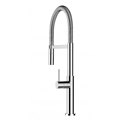 Minimalistischer Wasserhahn Küchenarmatur, TECNO, mit 360° schwenkbarem Auslauf, abnehmbare 2 strahl Handbrause, Verchromt