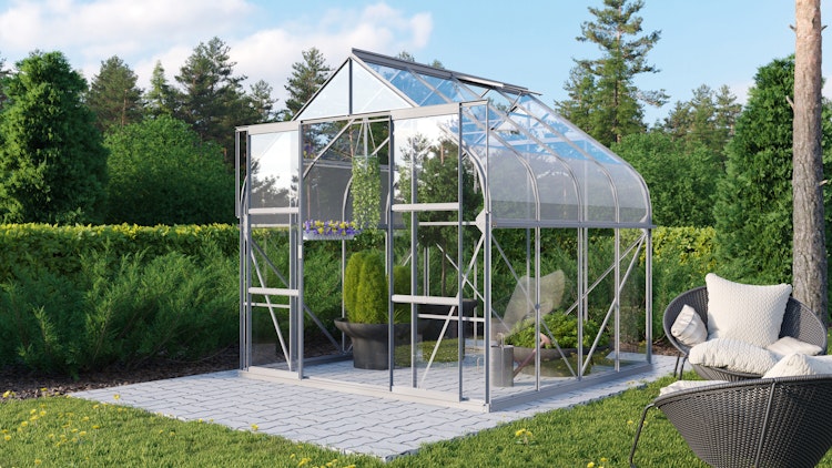 Vitavia Gewächshaus Dione/Diana 6700 inkl. 2 Dachfenster und Stahlfundamentrahmen - 6,7 m²