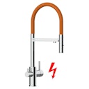 Vorschaubild NIEDERDRUCK 3 Wege Wasserhahn Küchenarmatur, FL, mit 360° schwenkbarem Auslauf, abnehmbare 2 strahl Handbrause, Verchromt / Orange