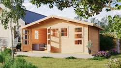 Karibu Woodfeeling Blockbohlenhaus Mittelwandhaus Lagor 1/2- 38 mm