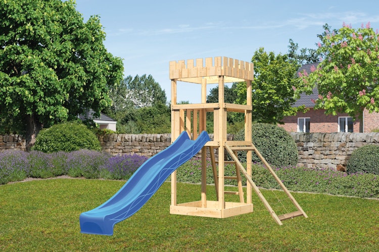 Akubi Kinderspielturm Ritterburg Löwenherz inkl. Wellenrutsche und Netzrampe