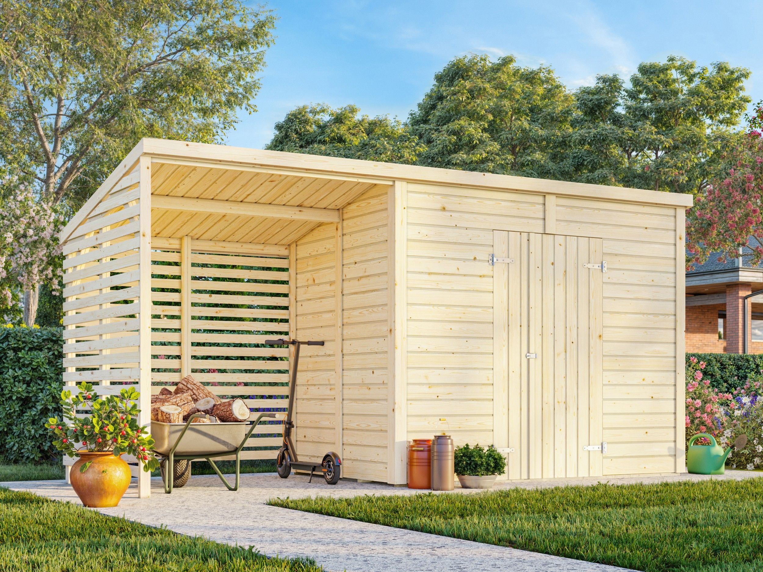 Palmako Gerätehaus Leif 4,5 m² + 2,9 m² Anbau - 16 mm