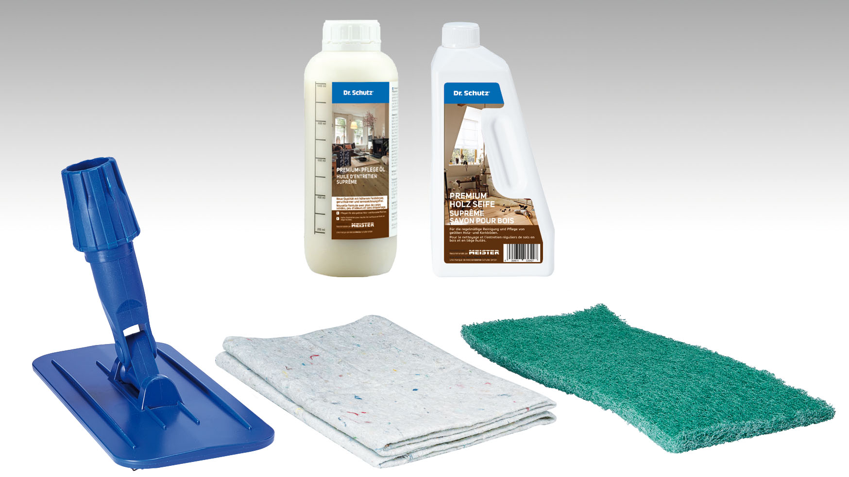 MEISTER Premium Pflegeset für naturgeölte Parkett- und Holzböden D / F