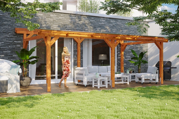 Skan Holz Siena aus Leimholz mit Mittelpfosten Breite 648 cm freistehende Terrassenüberdachung