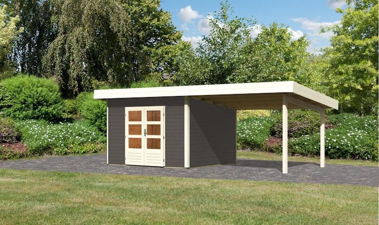 Karibu Woodfeeling Gartenhaus Northeim 3 inkl. 300 cm Schleppdach/Seiten- und Rückwand