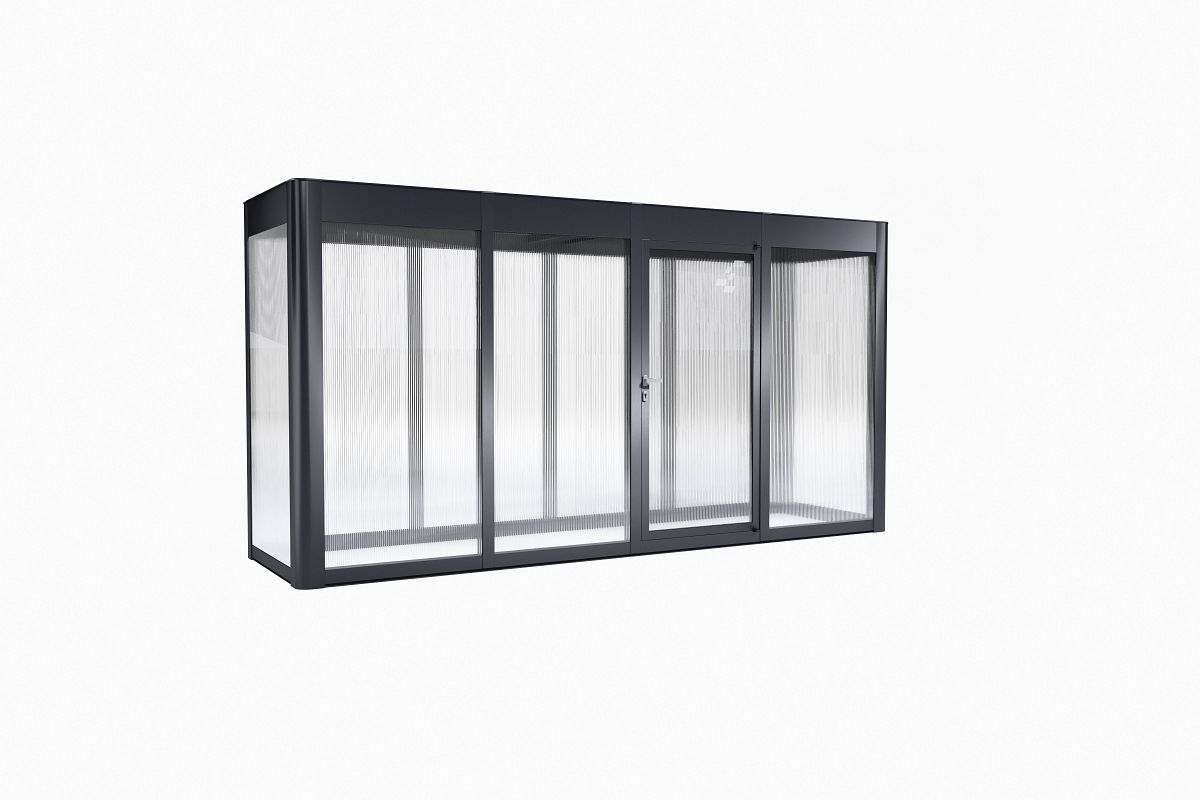 SunElements Design Gewächshaus SunCasa Select mit Photovoltaik-Option B 444 x T 129 x H 232 cm (Gr. 4.1) Seitenwände: 10 mm Doppelstegplatten, Dach: 6 mm Acrylglas getönt, anthrazit-metallic